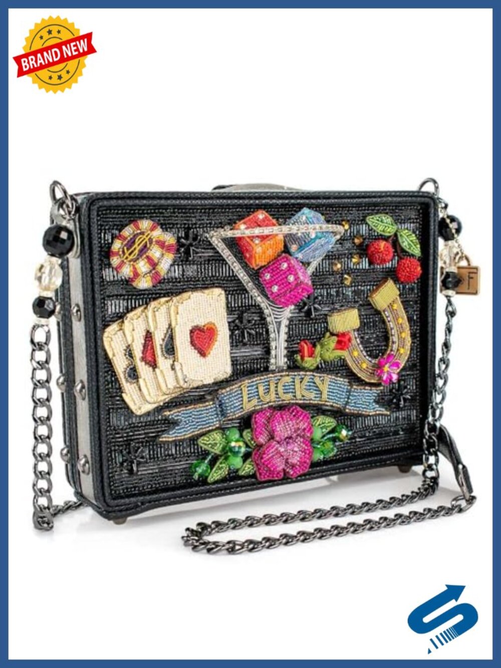 Beaded Crossbody Bag with Rhinestones and Chain Strap